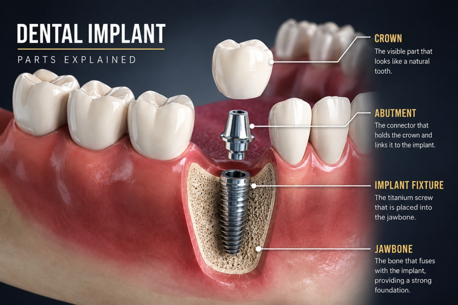 Crown, abutment and implant fixture explained